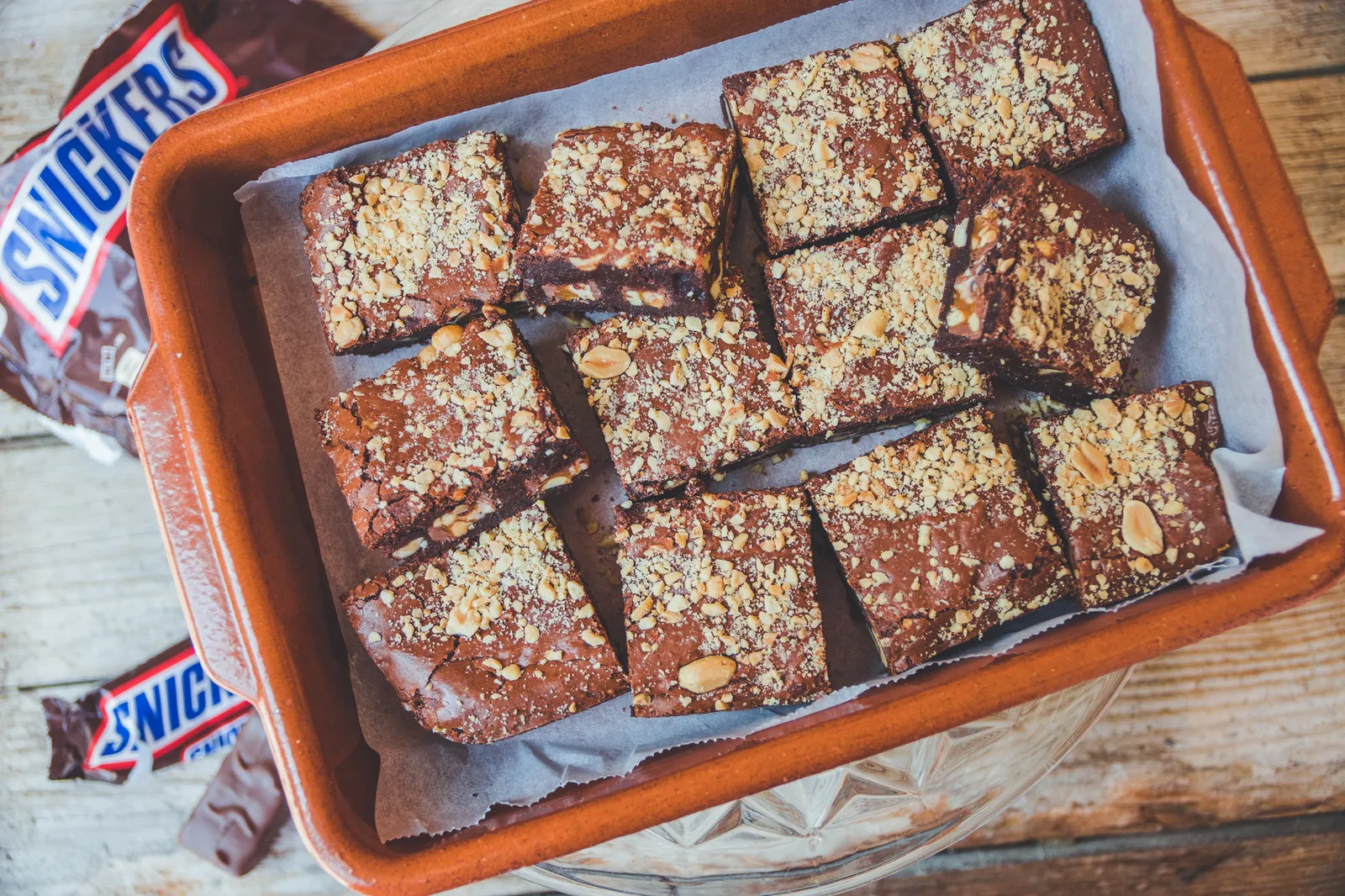 Snickers brownies recept